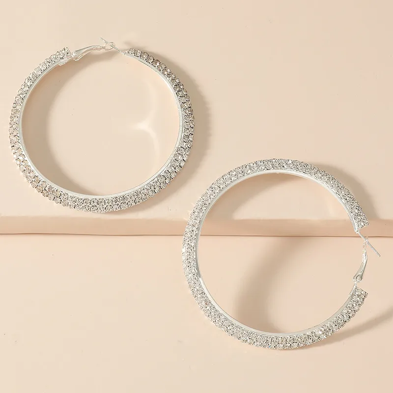 Fashion Claw Chain Welding Double Row Drill Alloy Hoop Earrings display picture 3