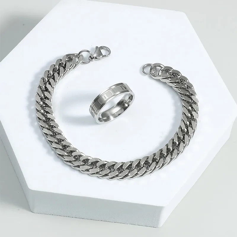 Men&#39;s Stainless Steel Roman Numeral Ring Chain Bracelet display picture 2