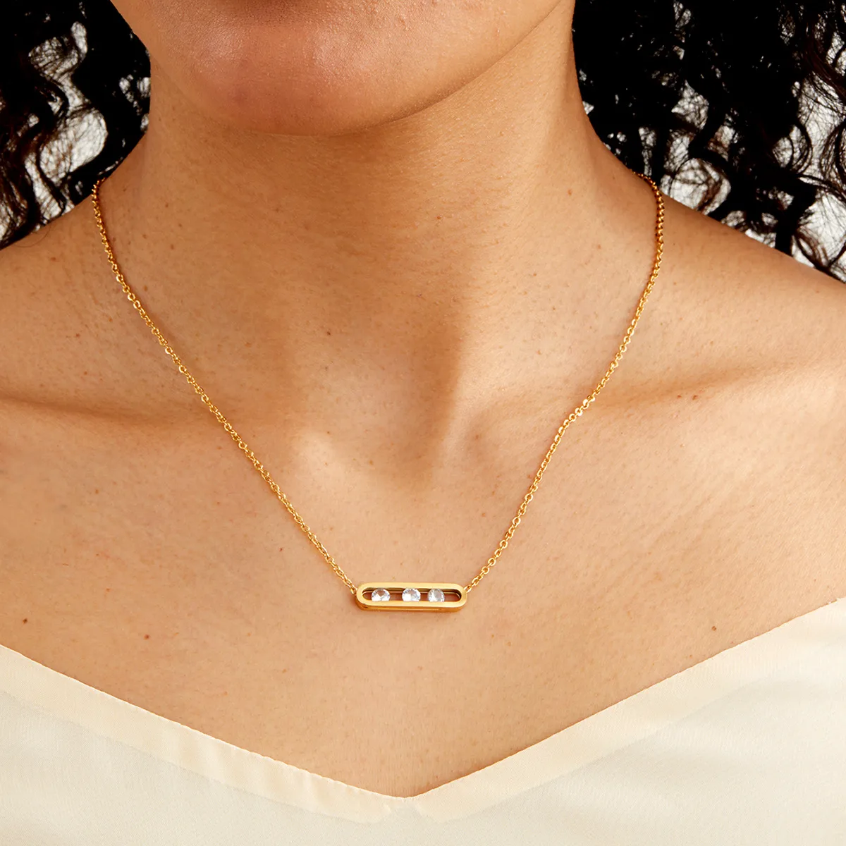 201 Stainless Steel 18K Gold Plated Simple Style Geometric Zircon display picture 1