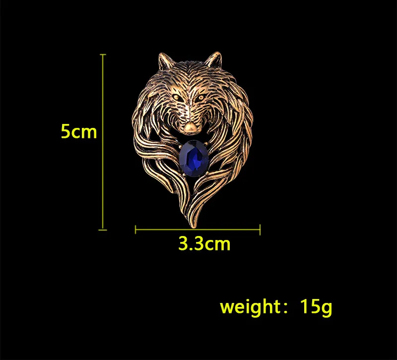 Vintage Style Wolf Alloy Zinc Inlaid Crystal Artificial Crystal Men'S Brooches display picture 1