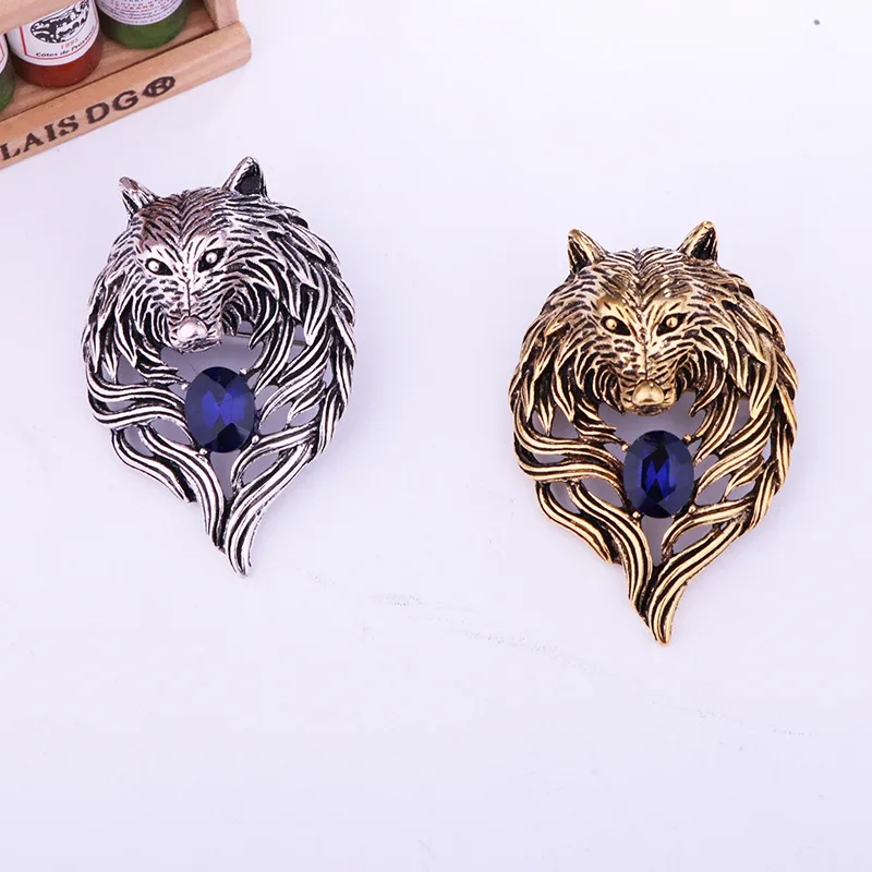 Vintage Style Wolf Alloy Zinc Inlaid Crystal Artificial Crystal Men'S Brooches display picture 2