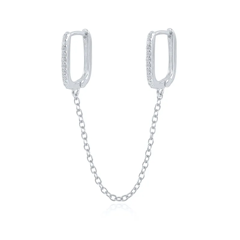 925 Sterling Silver Gem Geometric Earrings display picture 2