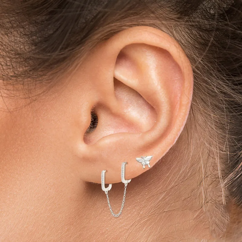 925 Sterling Silver Gem Geometric Earrings display picture 3