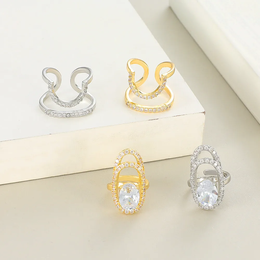 Fashion Geometric Copper Rings Hollow Out Artificial Gemstones Copper Rings display picture 2