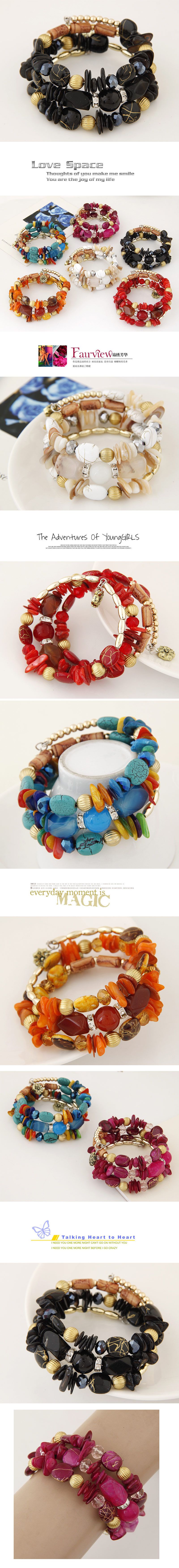 Ethnic Style Irregular Synthetic Resin Beaded Layered Bangle 1 Set display picture 1