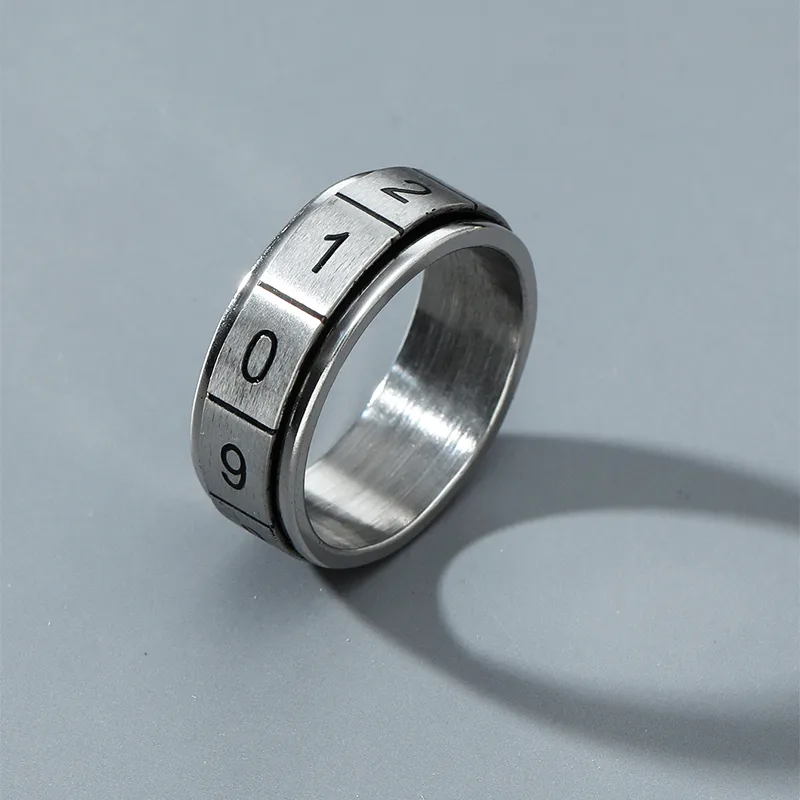 Wholesale Jewelry Fashion Number Stainless Steel Titanium Steel White Gold Plated Polishing Rings display picture 1