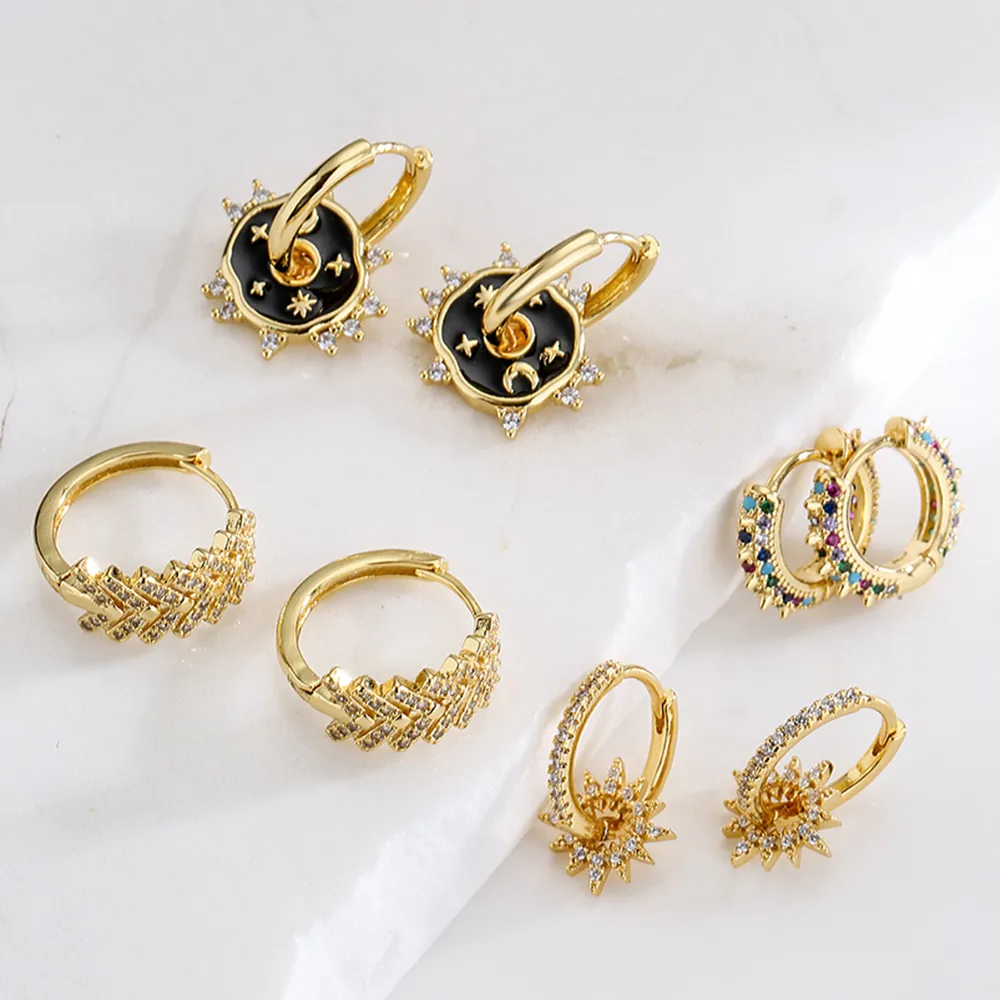Fashion Star Moon Copper Dangling Earrings Inlay Zircon Copper Earrings display picture 5