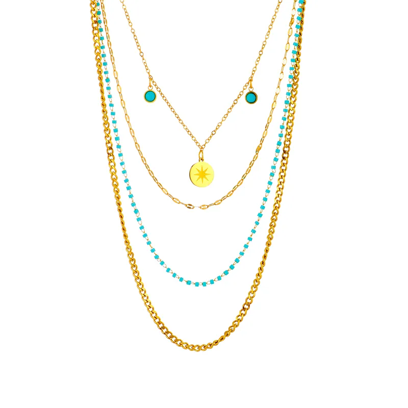 Wholesale Jewelry Vintage Style Geometric Stainless Steel Turquoise 18K Gold Plated Gold Plated Layered Necklaces display picture 2