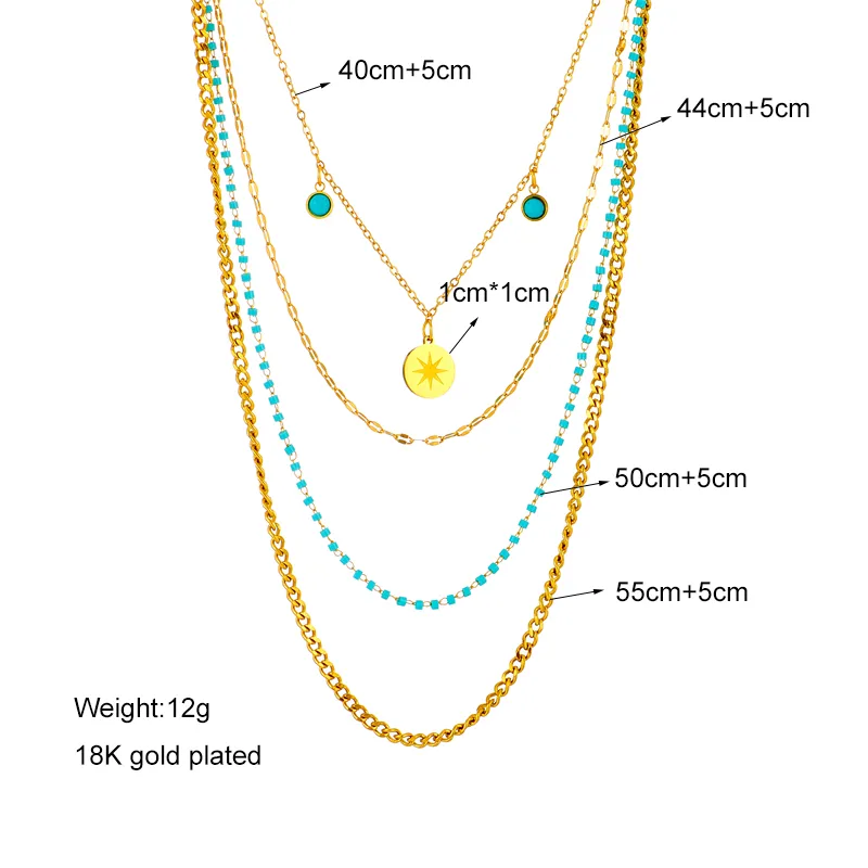Wholesale Jewelry Vintage Style Geometric Stainless Steel Turquoise 18K Gold Plated Gold Plated Layered Necklaces display picture 1