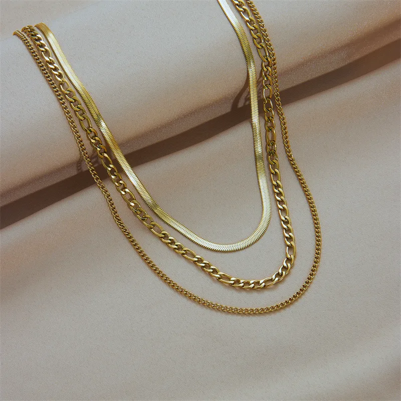 Stainless Steel 18K Gold Plated Simple Style Gold Plated Geometric No Inlaid Layered Necklaces display picture 6