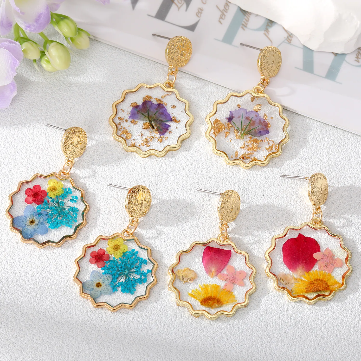 Wholesale Jewelry 1 Pair Fashion Dried Flower Colorful Alloy Drop Earrings display picture 1