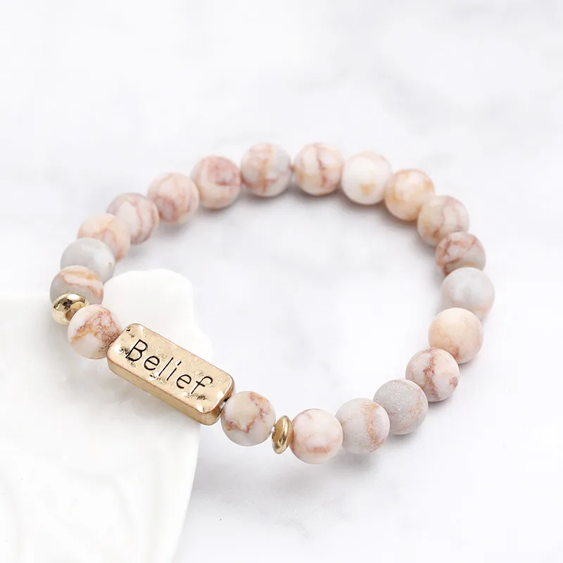 Retro Letter Natural Stone Beaded Unisex Bracelets display picture 6