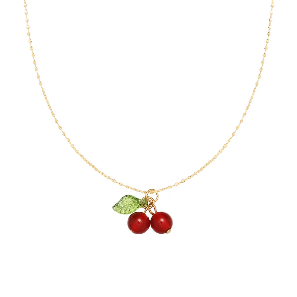 304 Stainless Steel 18K Gold Plated IG Style Sweet Plating Cherry Resin Pendant Necklace display picture 5