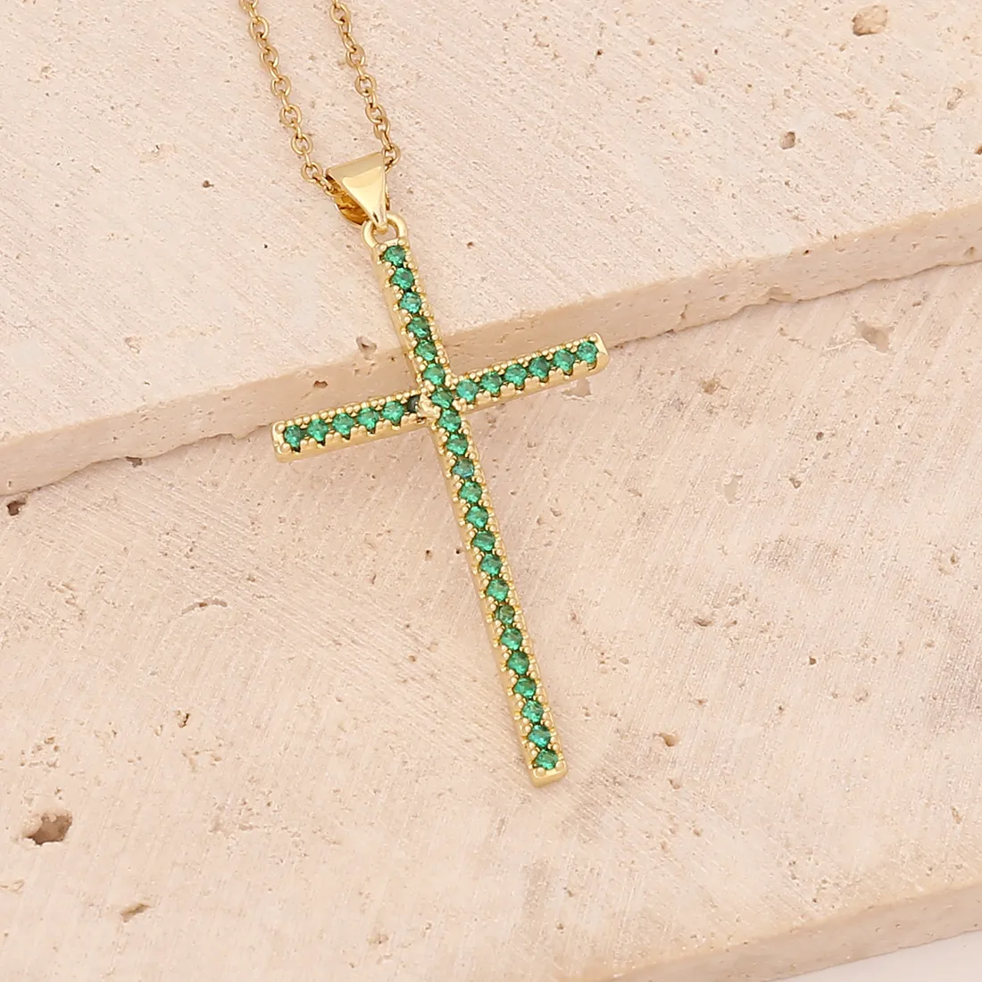 Stainless Steel Copper 18K Gold Plated Fashion Inlay Cross Zircon Pendant Necklace display picture 6
