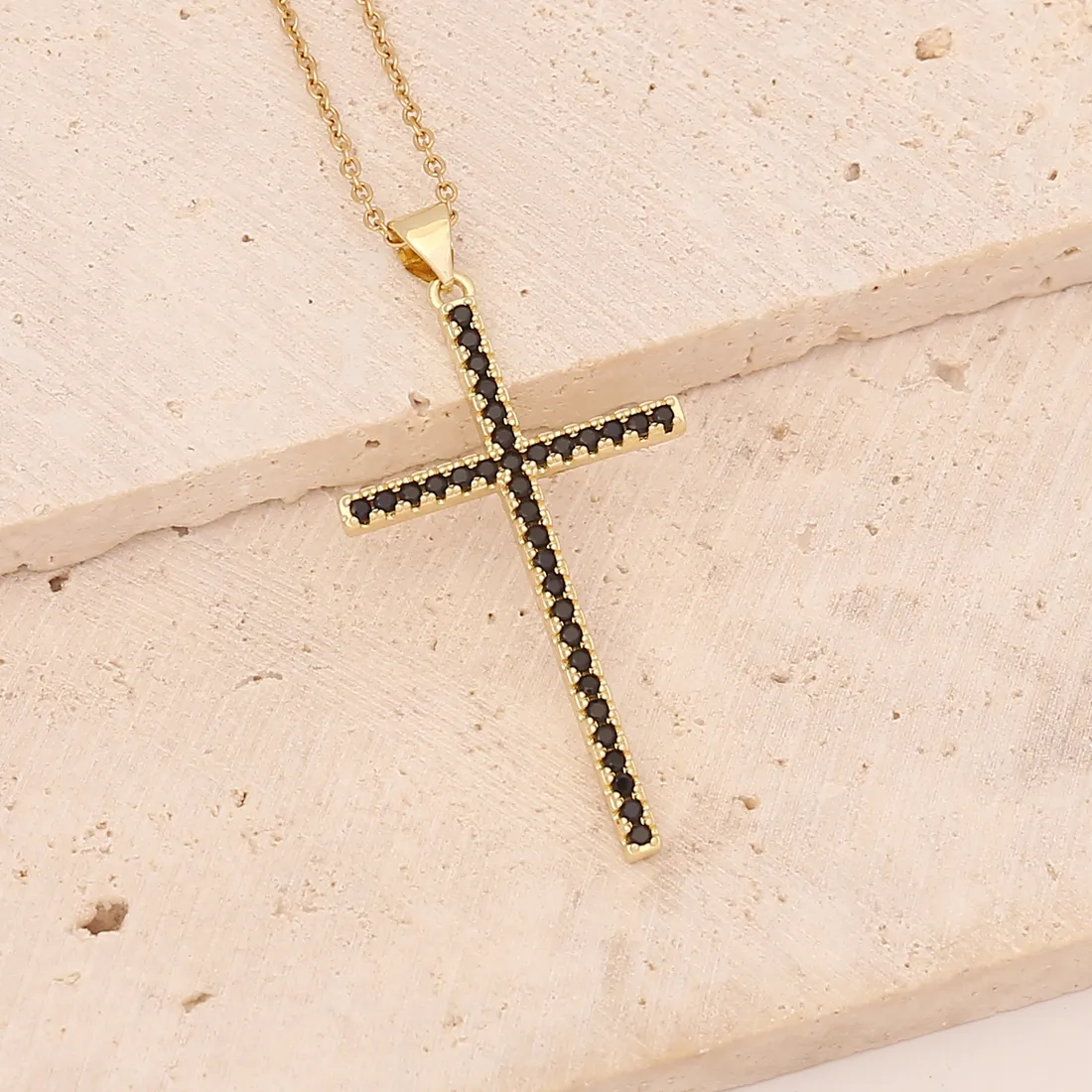 Stainless Steel Copper 18K Gold Plated Fashion Inlay Cross Zircon Pendant Necklace display picture 8