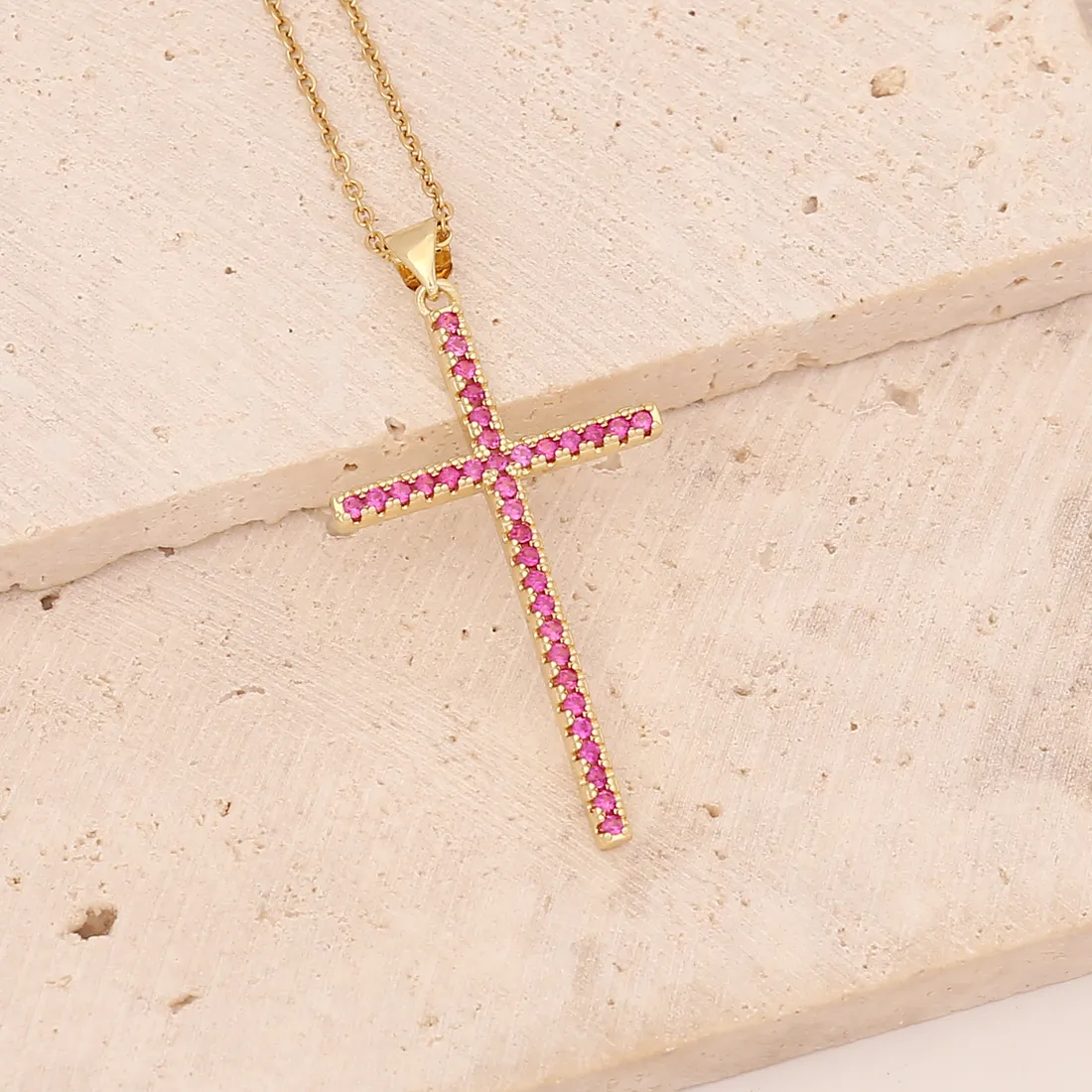 Stainless Steel Copper 18K Gold Plated Fashion Inlay Cross Zircon Pendant Necklace display picture 7