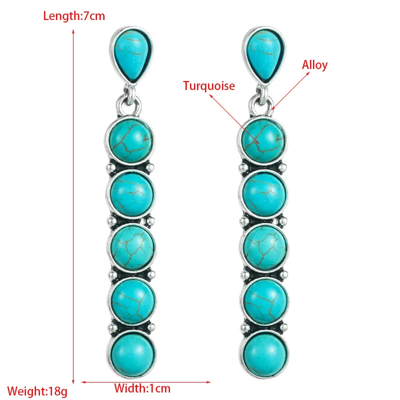 Fashion Round Alloy Inlay Turquoise Drop Earrings display picture 1