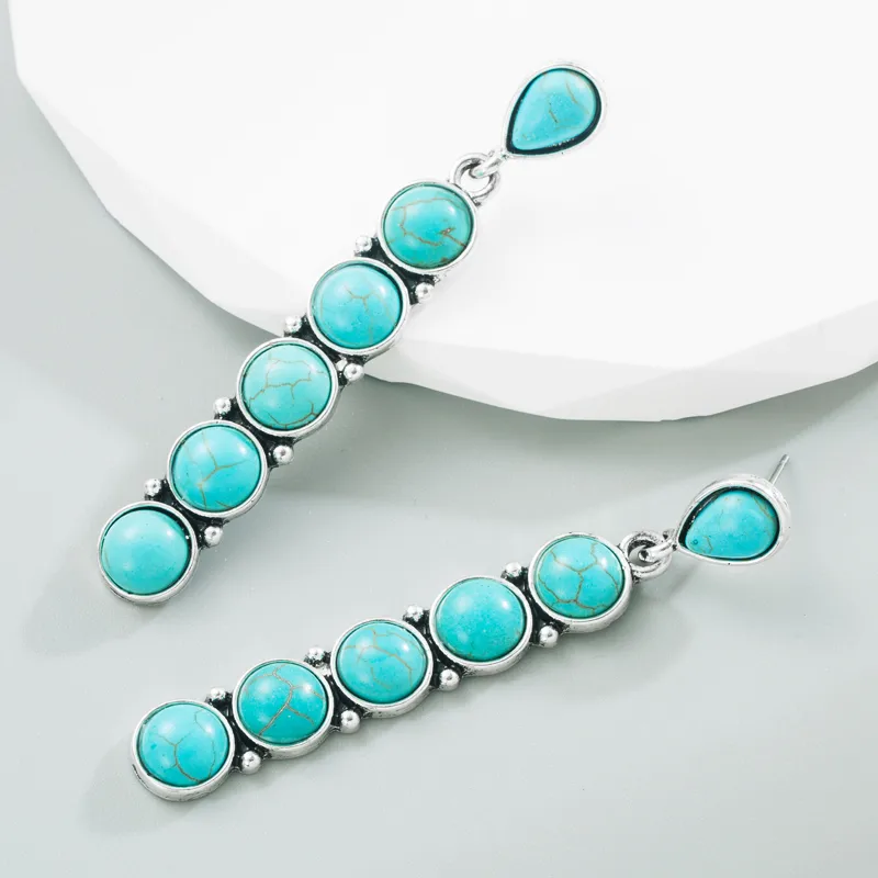 Fashion Round Alloy Inlay Turquoise Drop Earrings display picture 4