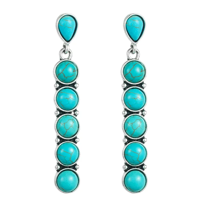 Fashion Round Alloy Inlay Turquoise Drop Earrings display picture 6