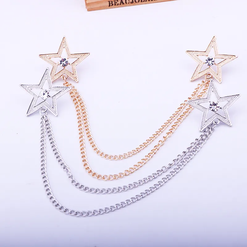 Fashion Pentagram Alloy Diamond Unisex Brooches Collar Pin display picture 4