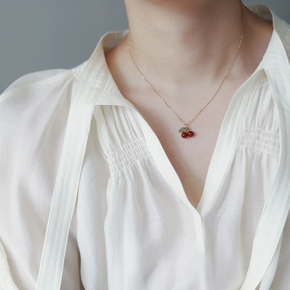 304 Stainless Steel 18K Gold Plated IG Style Sweet Plating Cherry Resin Pendant Necklace display picture 4