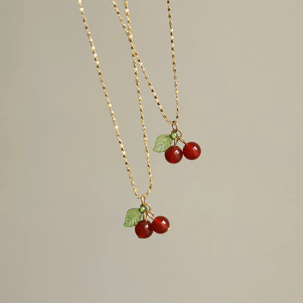 304 Stainless Steel 18K Gold Plated IG Style Sweet Plating Cherry Resin Pendant Necklace display picture 2