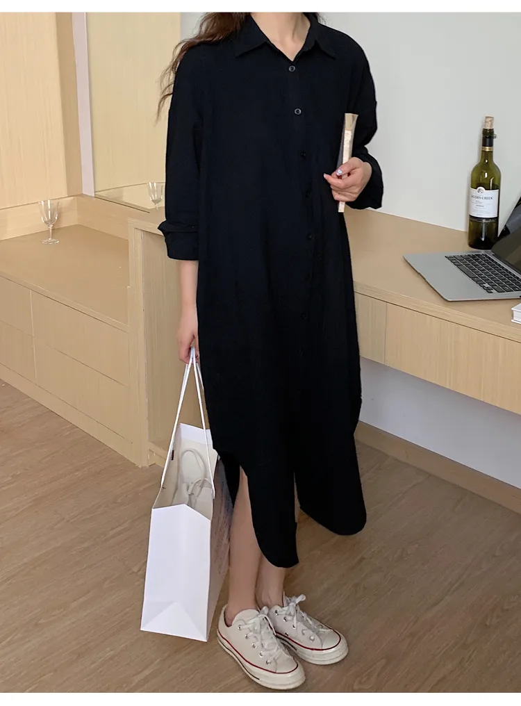 Women's Shirt Dress Casual Turndown Long Sleeve Solid Color Midi Dress Daily display picture 3