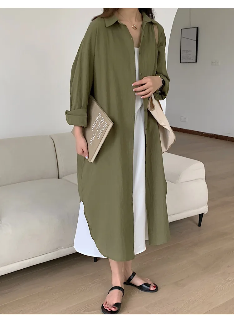 Women's Shirt Dress Casual Turndown Long Sleeve Solid Color Midi Dress Daily display picture 6