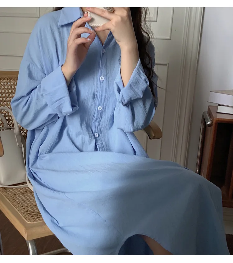 Women's Shirt Dress Casual Turndown Long Sleeve Solid Color Midi Dress Daily display picture 7