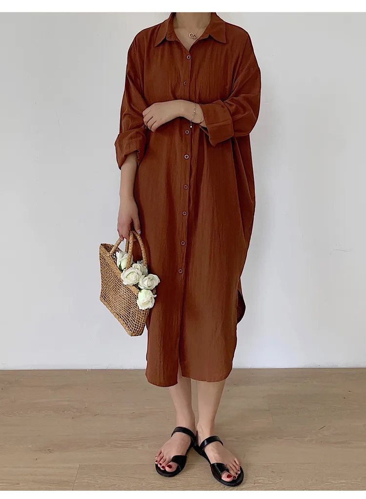 Women's Shirt Dress Casual Turndown Long Sleeve Solid Color Midi Dress Daily display picture 8