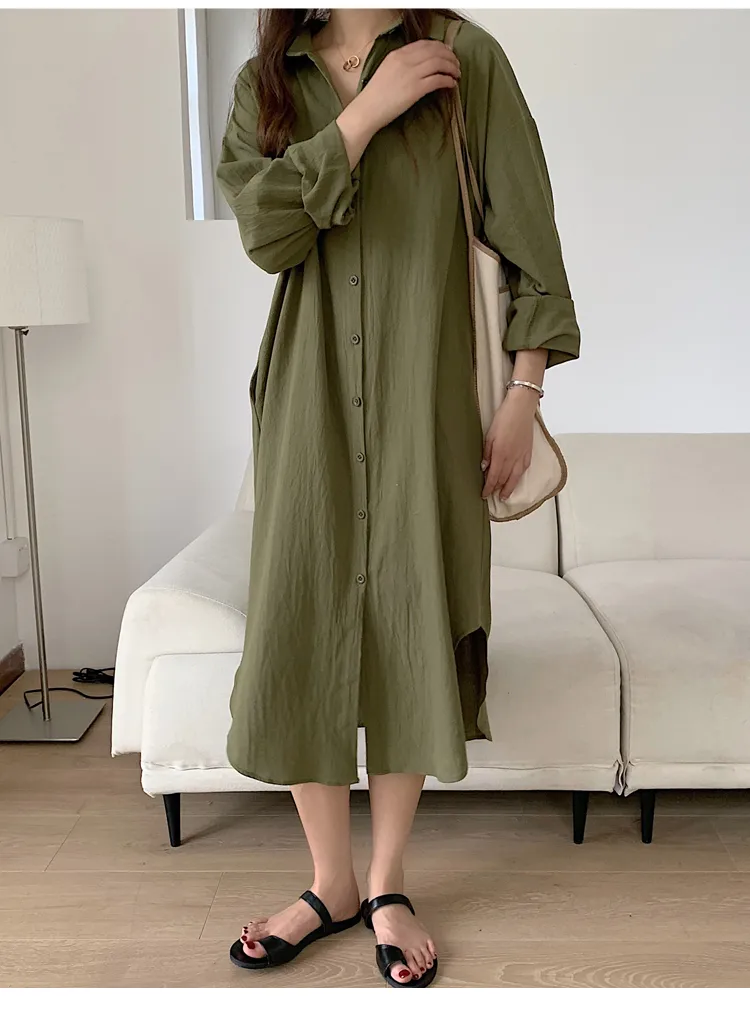 Women's Shirt Dress Casual Turndown Long Sleeve Solid Color Midi Dress Daily display picture 11