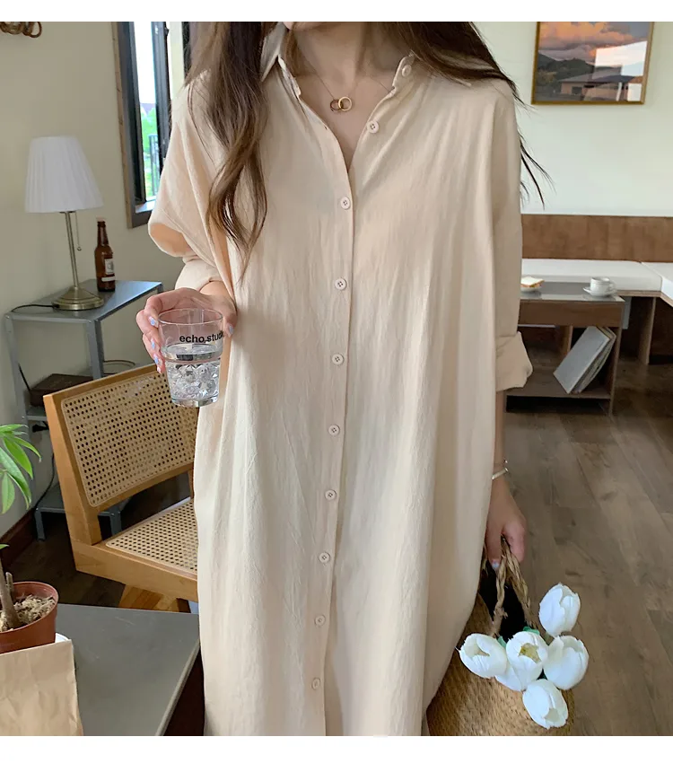 Women's Shirt Dress Casual Turndown Long Sleeve Solid Color Midi Dress Daily display picture 13