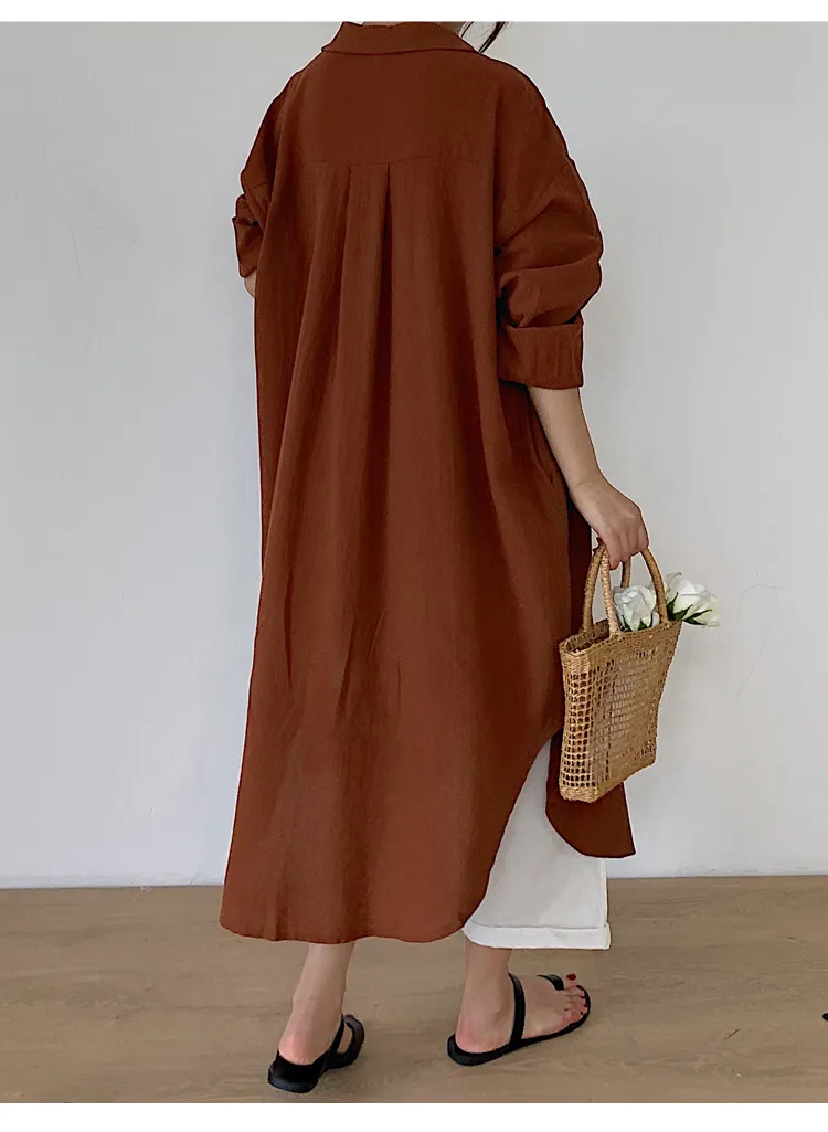 Women's Shirt Dress Casual Turndown Long Sleeve Solid Color Midi Dress Daily display picture 14