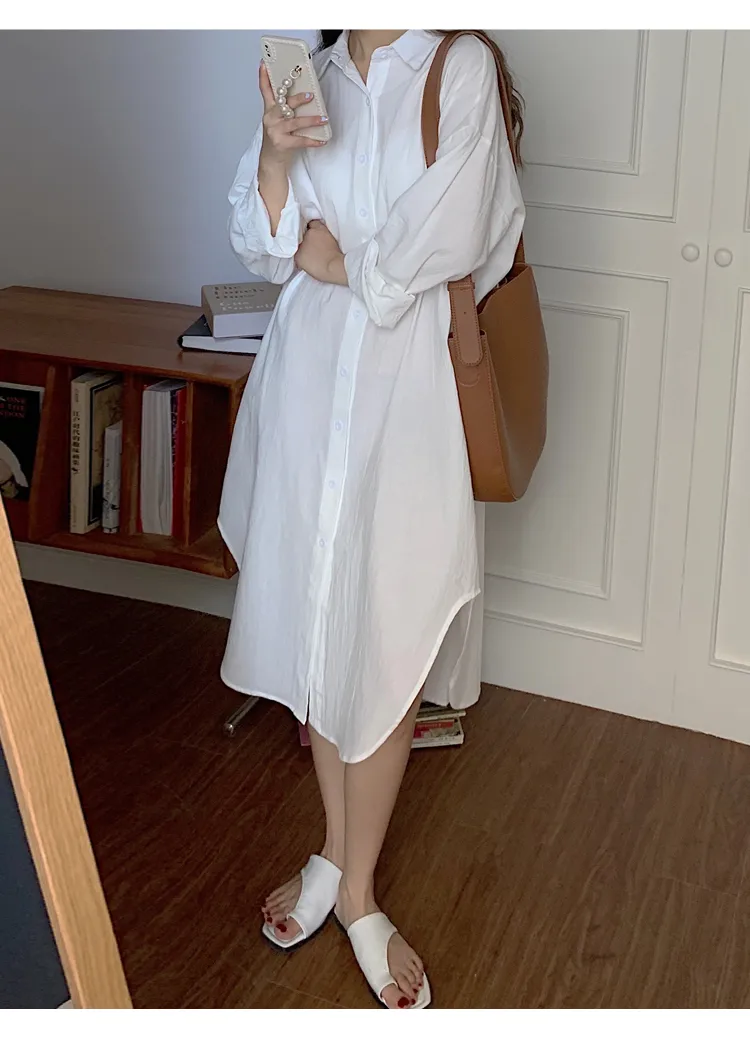 Women's Shirt Dress Casual Turndown Long Sleeve Solid Color Midi Dress Daily display picture 18