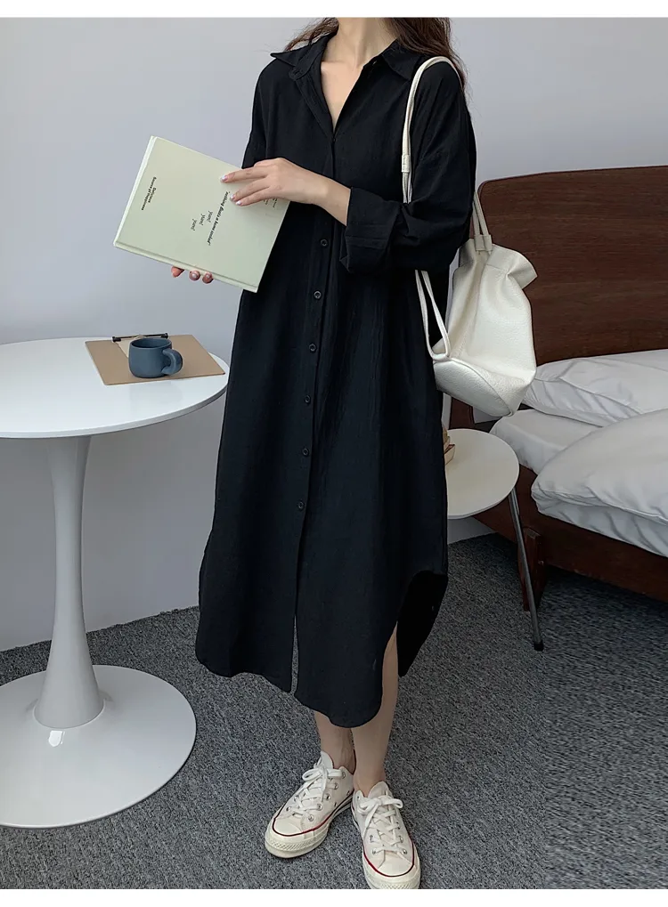 Women's Shirt Dress Casual Turndown Long Sleeve Solid Color Midi Dress Daily display picture 19