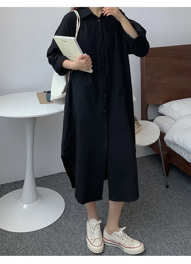 Women's Shirt Dress Casual Turndown Long Sleeve Solid Color Midi Dress Daily display picture 17