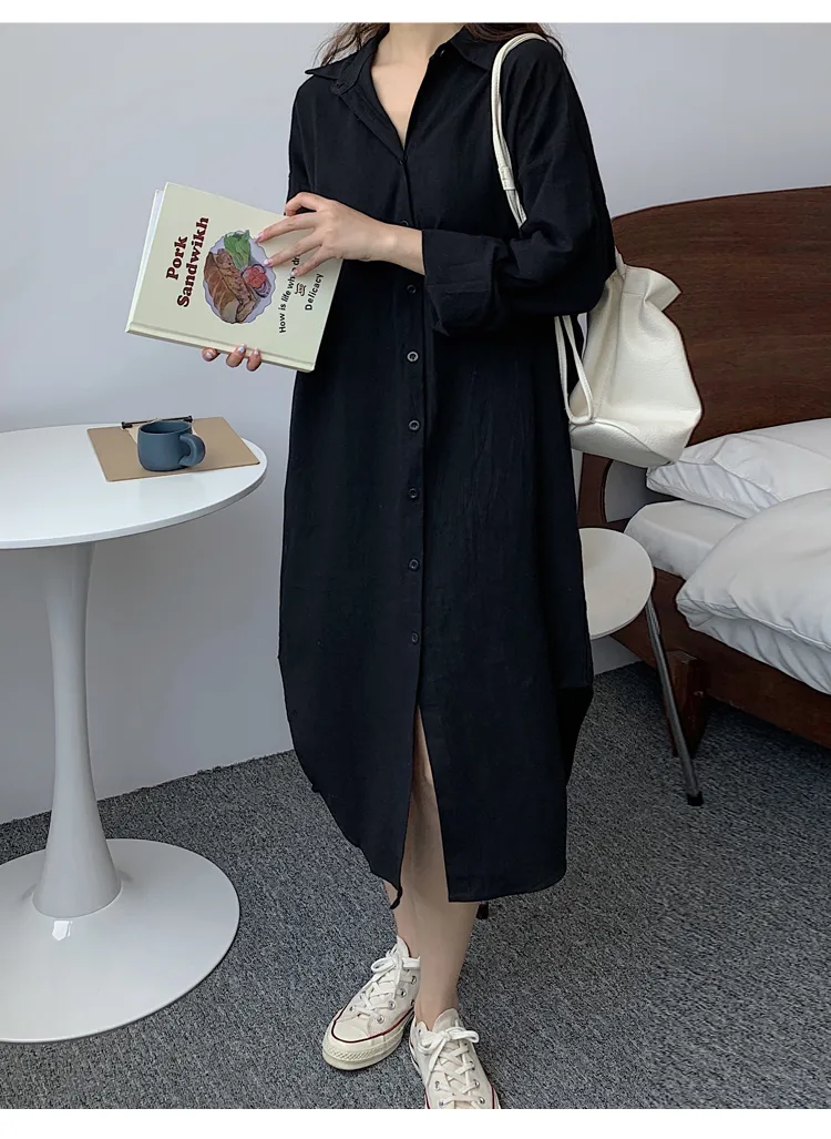 Women's Shirt Dress Casual Turndown Long Sleeve Solid Color Midi Dress Daily display picture 20