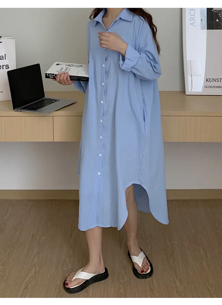 Women's Shirt Dress Casual Turndown Long Sleeve Solid Color Midi Dress Daily display picture 24