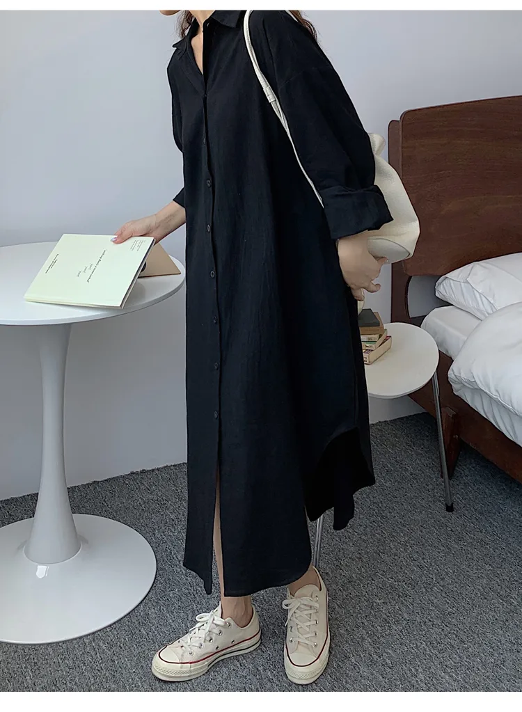 Women's Shirt Dress Casual Turndown Long Sleeve Solid Color Midi Dress Daily display picture 29