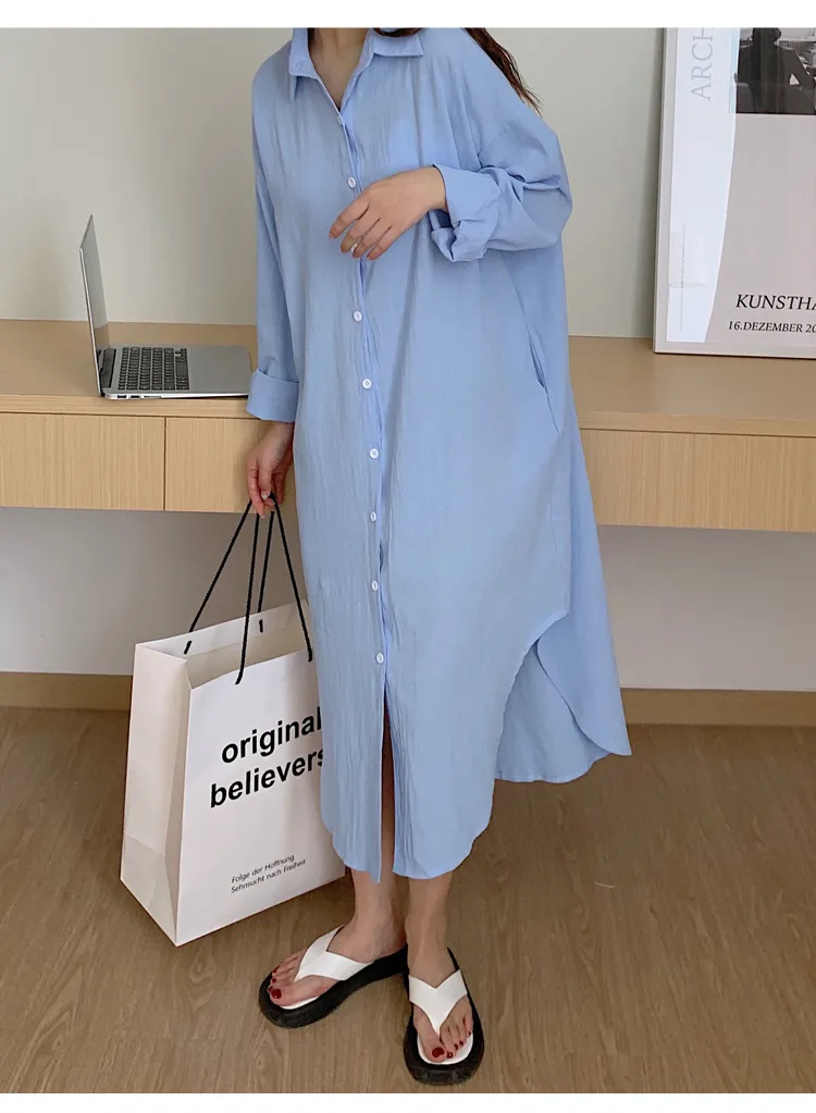 Women's Shirt Dress Casual Turndown Long Sleeve Solid Color Midi Dress Daily display picture 27