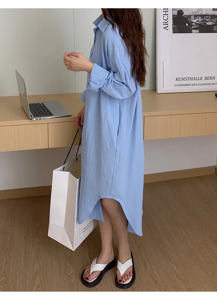 Women's Shirt Dress Casual Turndown Long Sleeve Solid Color Midi Dress Daily display picture 28