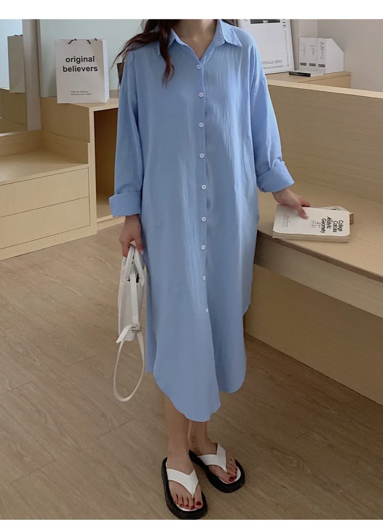 Women's Shirt Dress Casual Turndown Long Sleeve Solid Color Midi Dress Daily display picture 36