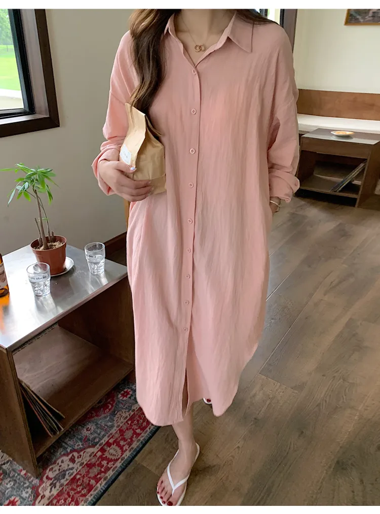 Women's Shirt Dress Casual Turndown Long Sleeve Solid Color Midi Dress Daily display picture 39