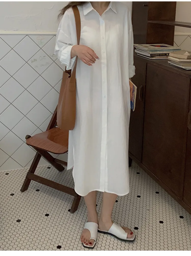 Women's Shirt Dress Casual Turndown Long Sleeve Solid Color Midi Dress Daily display picture 40