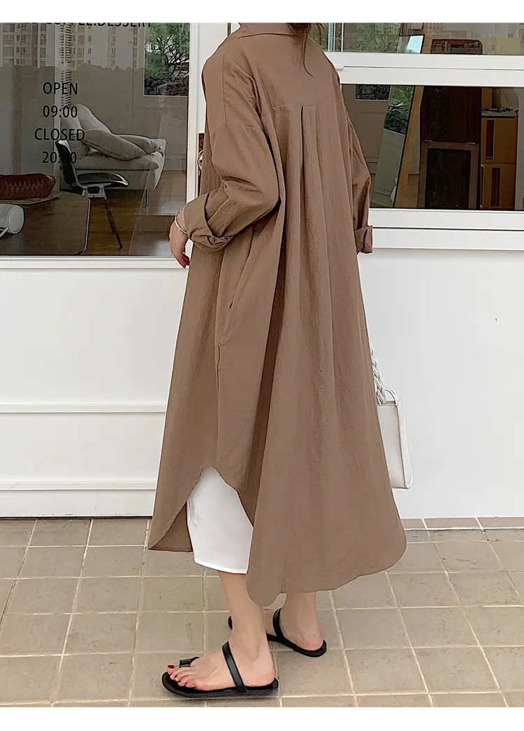 Women's Shirt Dress Casual Turndown Long Sleeve Solid Color Midi Dress Daily display picture 41