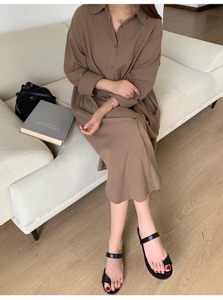 Women's Shirt Dress Casual Turndown Long Sleeve Solid Color Midi Dress Daily display picture 42
