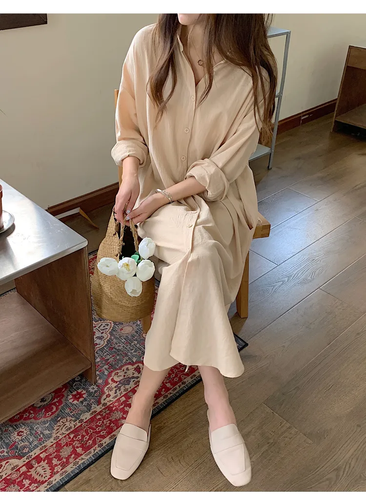 Women's Shirt Dress Casual Turndown Long Sleeve Solid Color Midi Dress Daily display picture 46