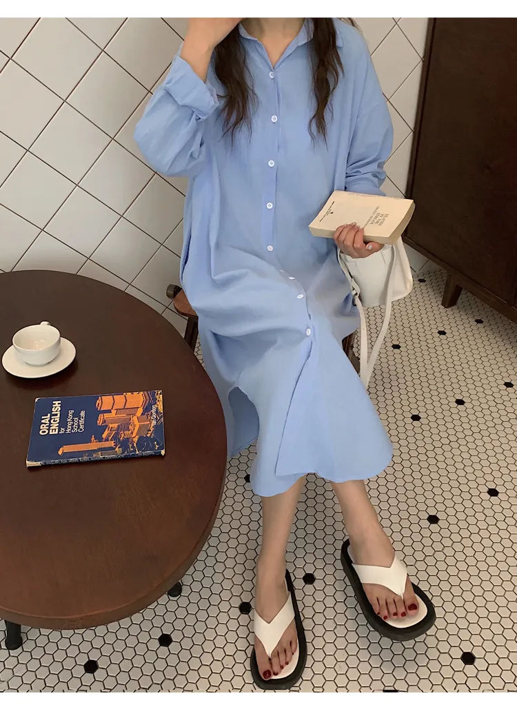 Women's Shirt Dress Casual Turndown Long Sleeve Solid Color Midi Dress Daily display picture 47