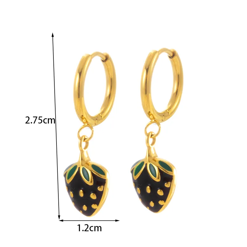 1 Pair Simple Style Round Water Droplets Strawberry Plating 304 Stainless Steel Drop Earrings display picture 1