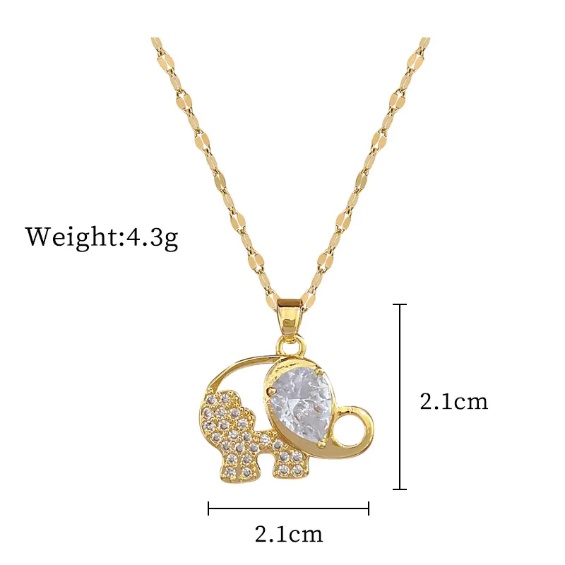 Wholesale Simple Style Classic Style Elephant Titanium Steel Copper Plating Inlay Artificial Gemstones Pendant Necklace display picture 1